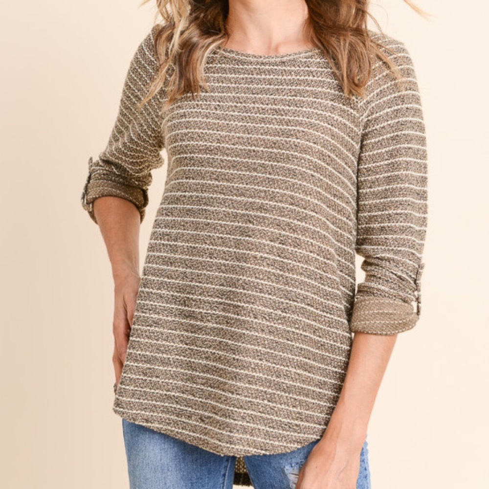 NEW Tan and Cream Striped Sweater